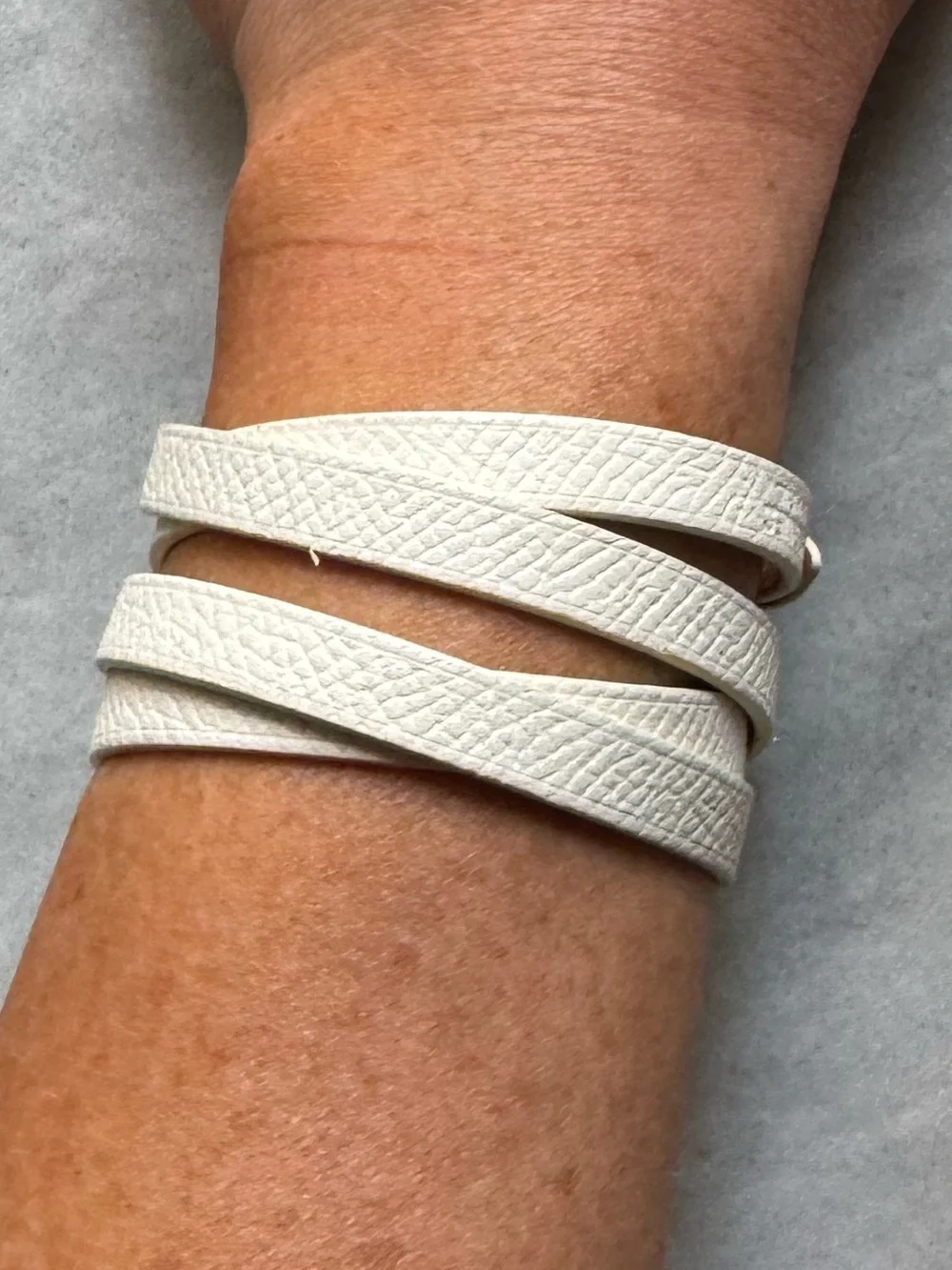 Hermes White Leather Double Tour Bracelet with Silver Buckle